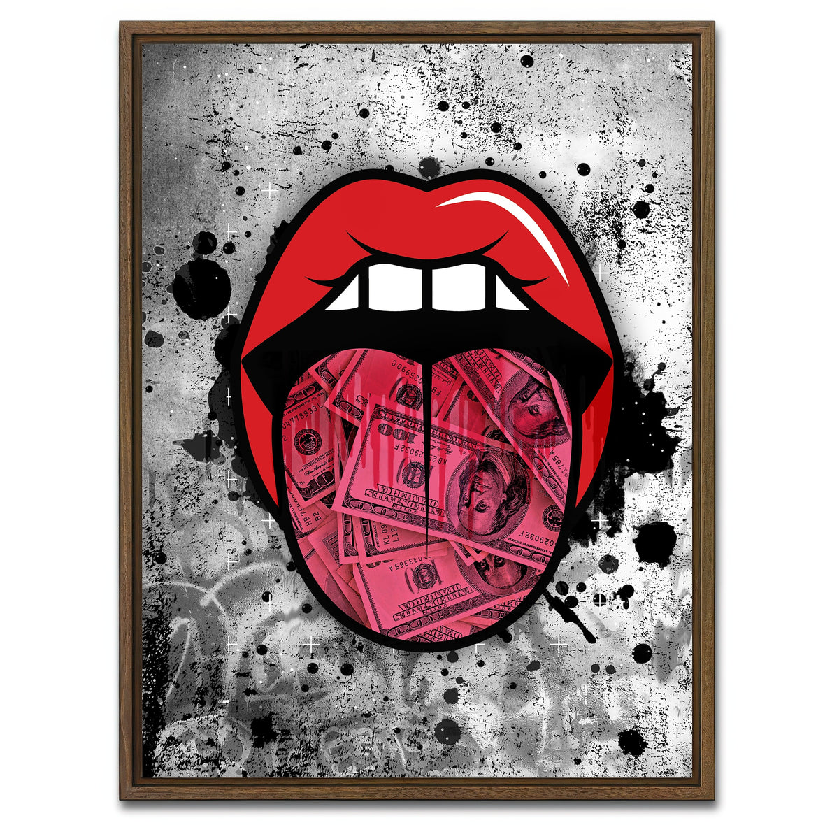 AUTO-MOCKUP WHITE | Dollar tongue canvas art | 1 Piece | Walnut Framed Canvas | group=3x4