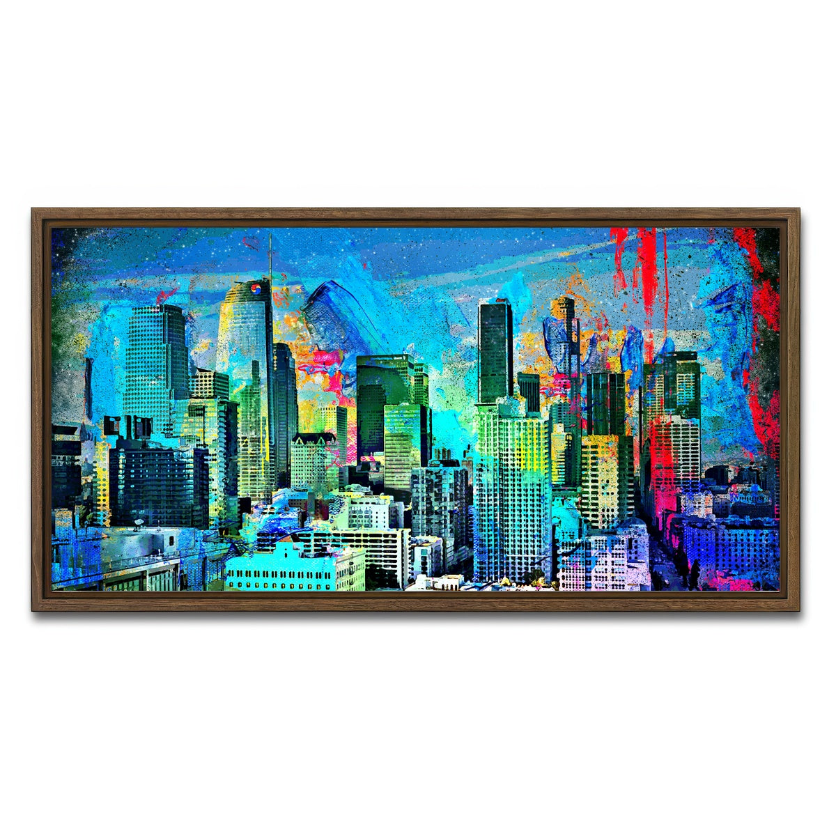 AUTO-MOCKUP WHITE | Downtown LA Skyline | 1 Piece | Walnut Framed Canvas | group=2x1