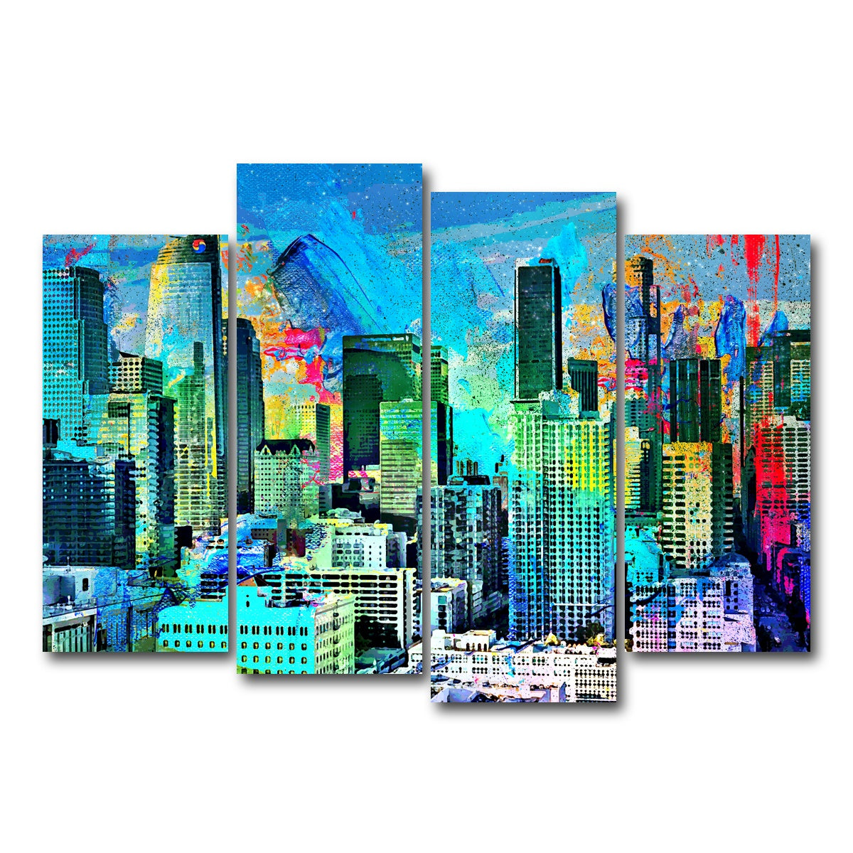 AUTO-MOCKUP WHITE | Downtown LA Skyline | 4 Piece | Gallery Wrap Canvas | group=4_normal