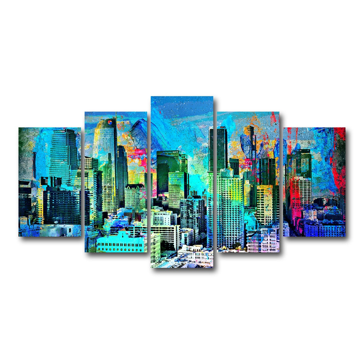 AUTO-MOCKUP WHITE | Downtown LA Skyline | 5 Piece | Gallery Wrap Canvas | group=5_normal