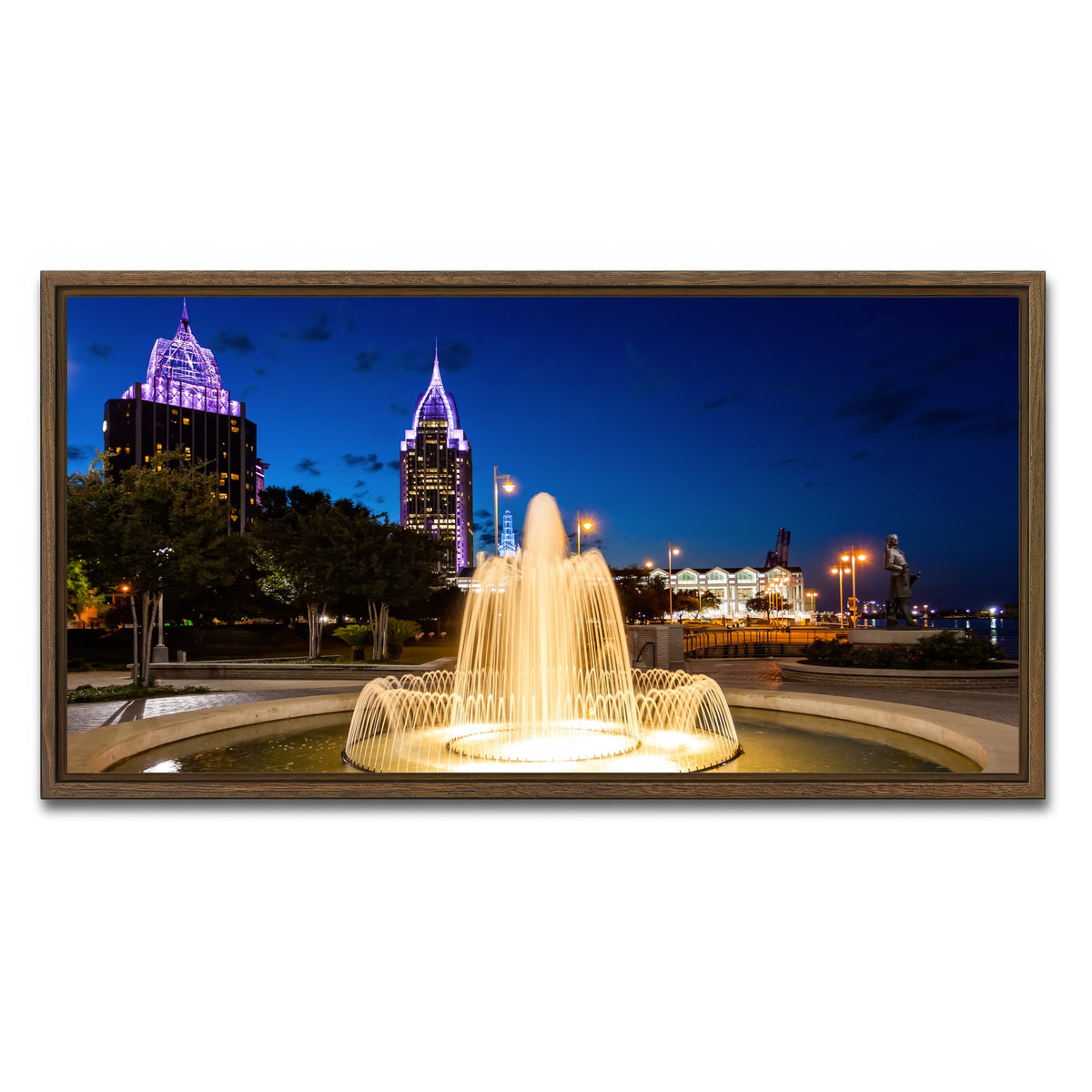 AUTO-MOCKUP WHITE | Downtown Mobile - Fountain | 1 Piece | Walnut Framed Canvas | group=2x1