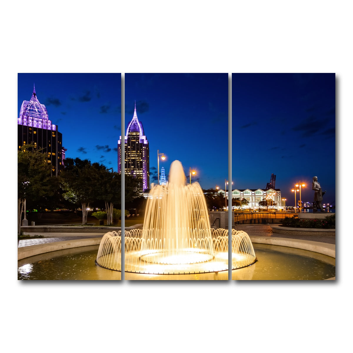 AUTO-MOCKUP WHITE | Downtown Mobile - Fountain | 3 Piece | Gallery Wrap Canvas | group=12x24