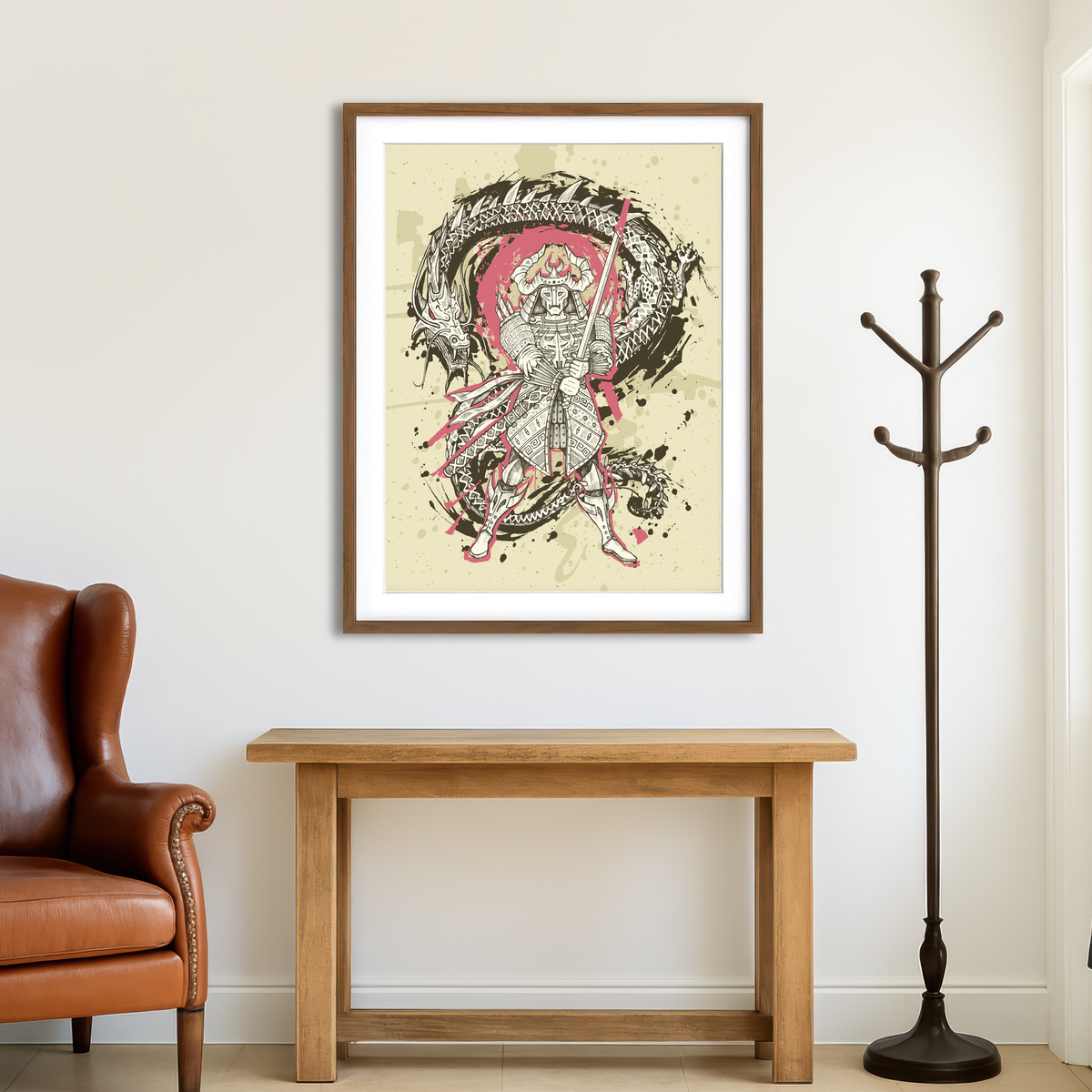 AUTO-MOCKUP ROOM | Dragon & Samurai Battle Wall Art