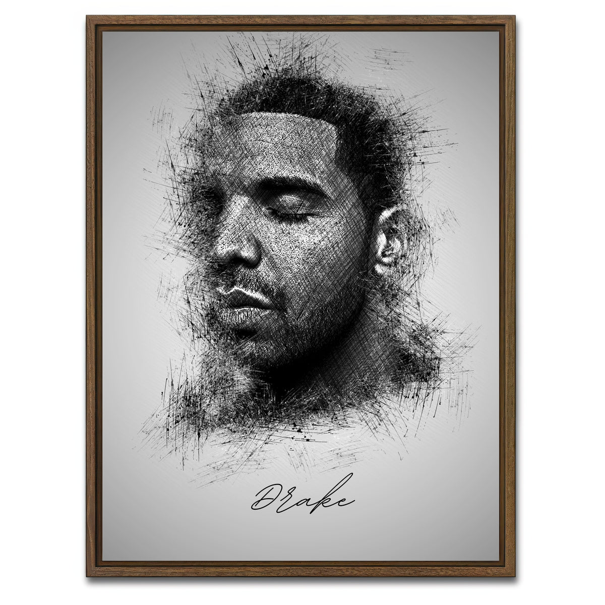 AUTO-MOCKUP WHITE | Drake Sketch | 1 Piece | Walnut Framed Canvas | group=3x4