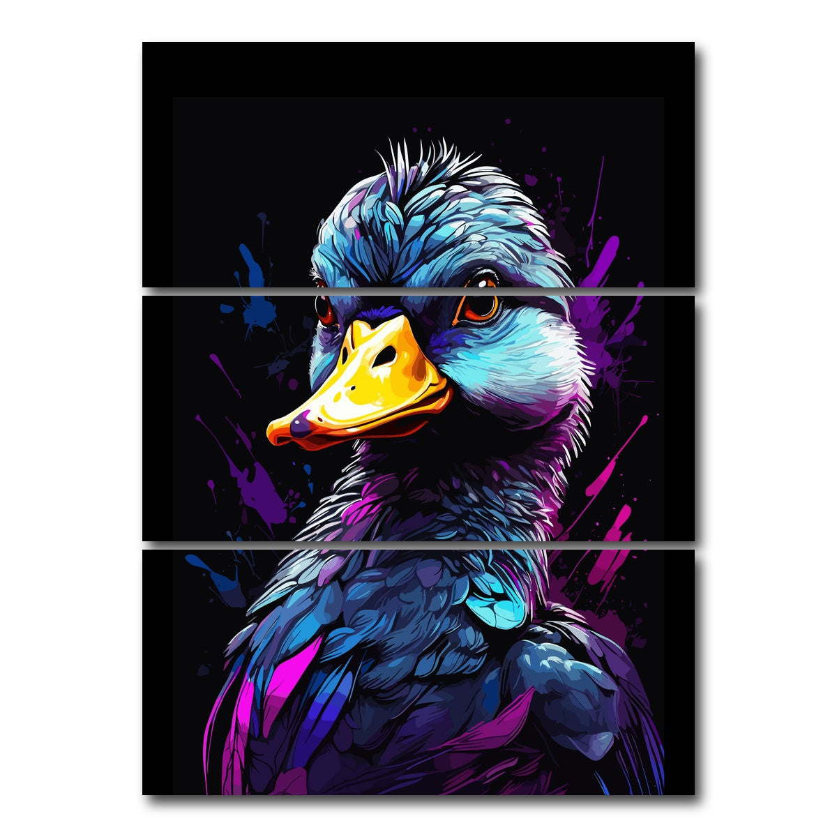 AUTO-MOCKUP WHITE | Duck Animal Colorful | 3 Piece | Gallery Wrap Canvas | group=8x18_stacked