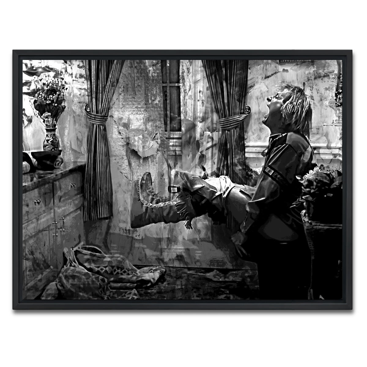 AUTO-MOCKUP WHITE | Dumb & Dumber Bathroom Decor Grayscale | 1 Piece | Black Framed Canvas | group=4x3