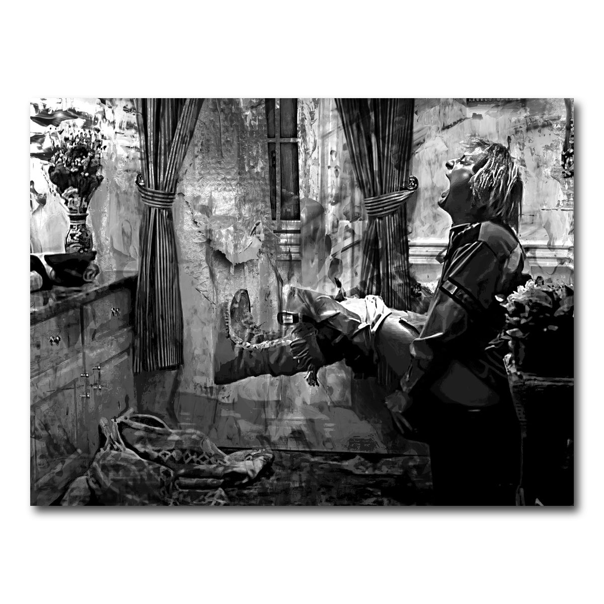 AUTO-MOCKUP WHITE | Dumb & Dumber Bathroom Decor Grayscale | 1 Piece | Gallery Wrap Canvas | group=4x3