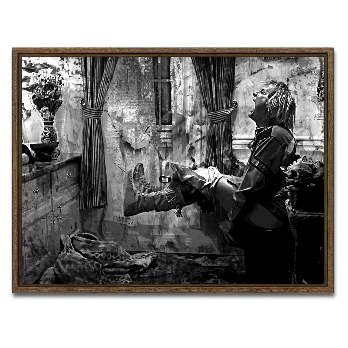 AUTO-MOCKUP WHITE | Dumb & Dumber Bathroom Decor Grayscale | 1 Piece | Walnut Framed Canvas | group=4x3