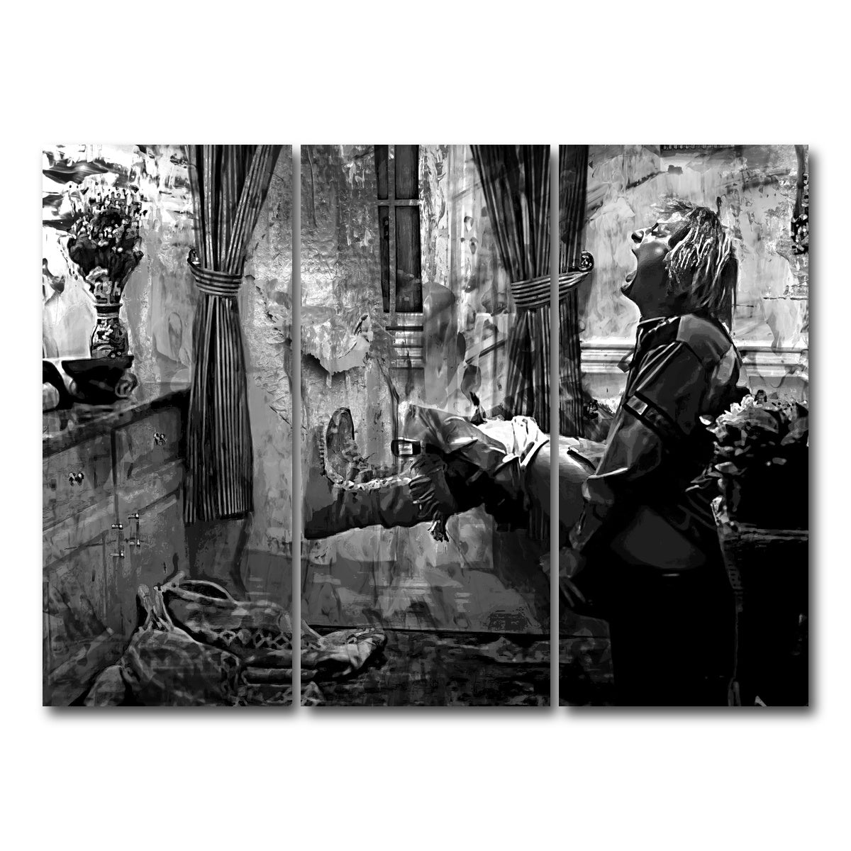 AUTO-MOCKUP WHITE | Dumb & Dumber Bathroom Decor Grayscale | 3 Piece | Gallery Wrap Canvas | group=8x18