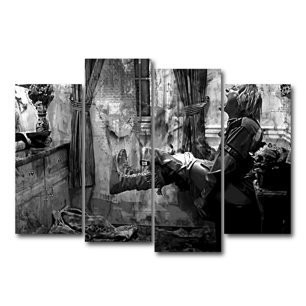AUTO-MOCKUP WHITE | Dumb & Dumber Bathroom Decor Grayscale | 4 Piece | Gallery Wrap Canvas | group=4_normal