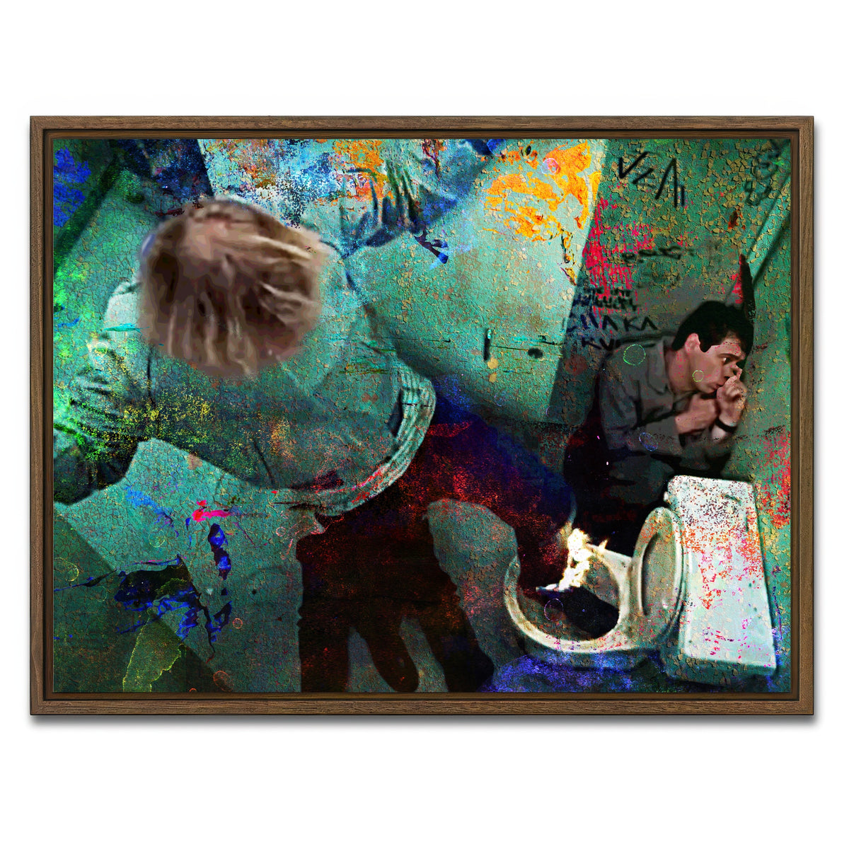 AUTO-MOCKUP WHITE | Dumb & Dumber Bathroom Stall | 1 Piece | Walnut Framed Canvas | group=4x3