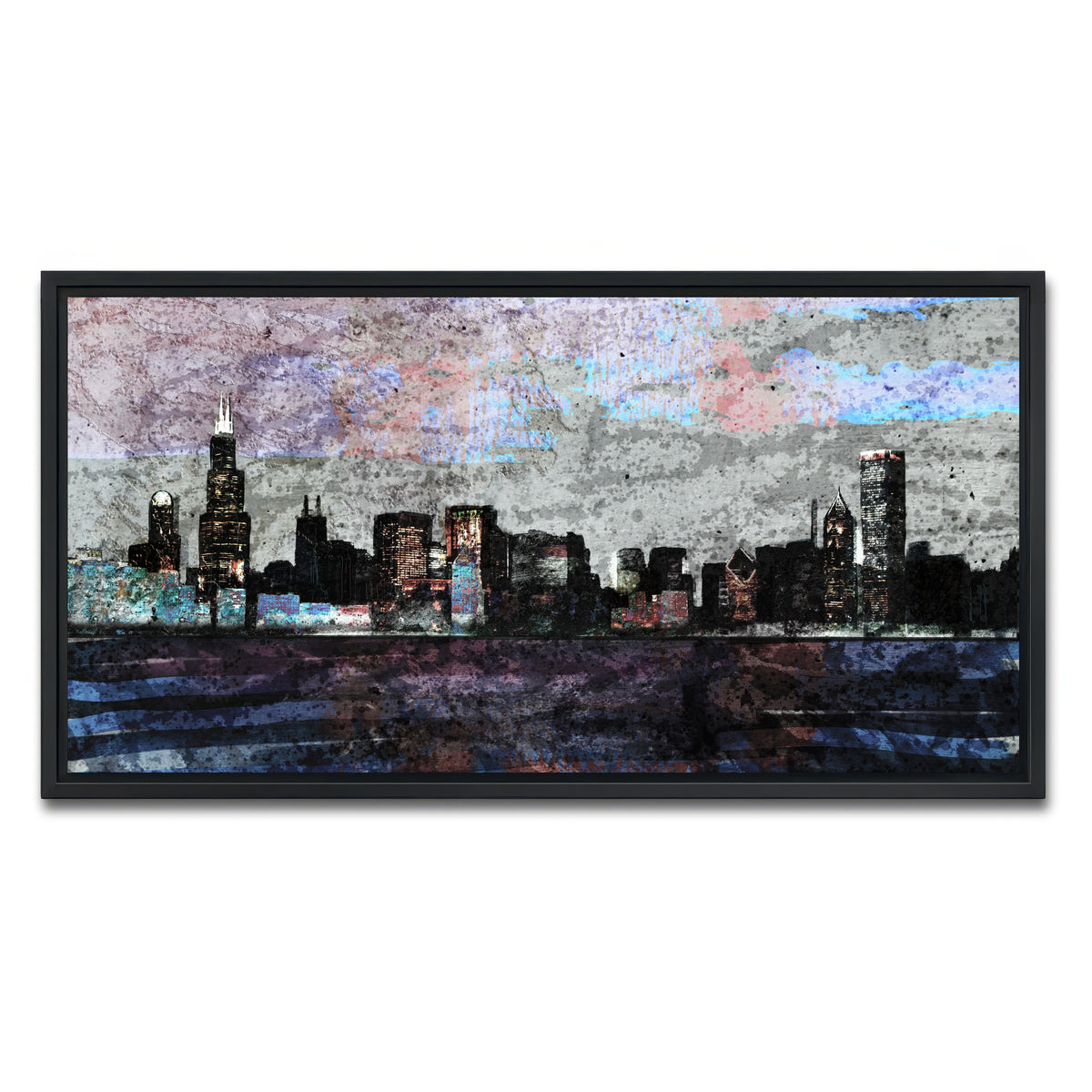 AUTO-MOCKUP WHITE | Dusk chicago skyline | 1 Piece | Black Framed Canvas | group=2x1