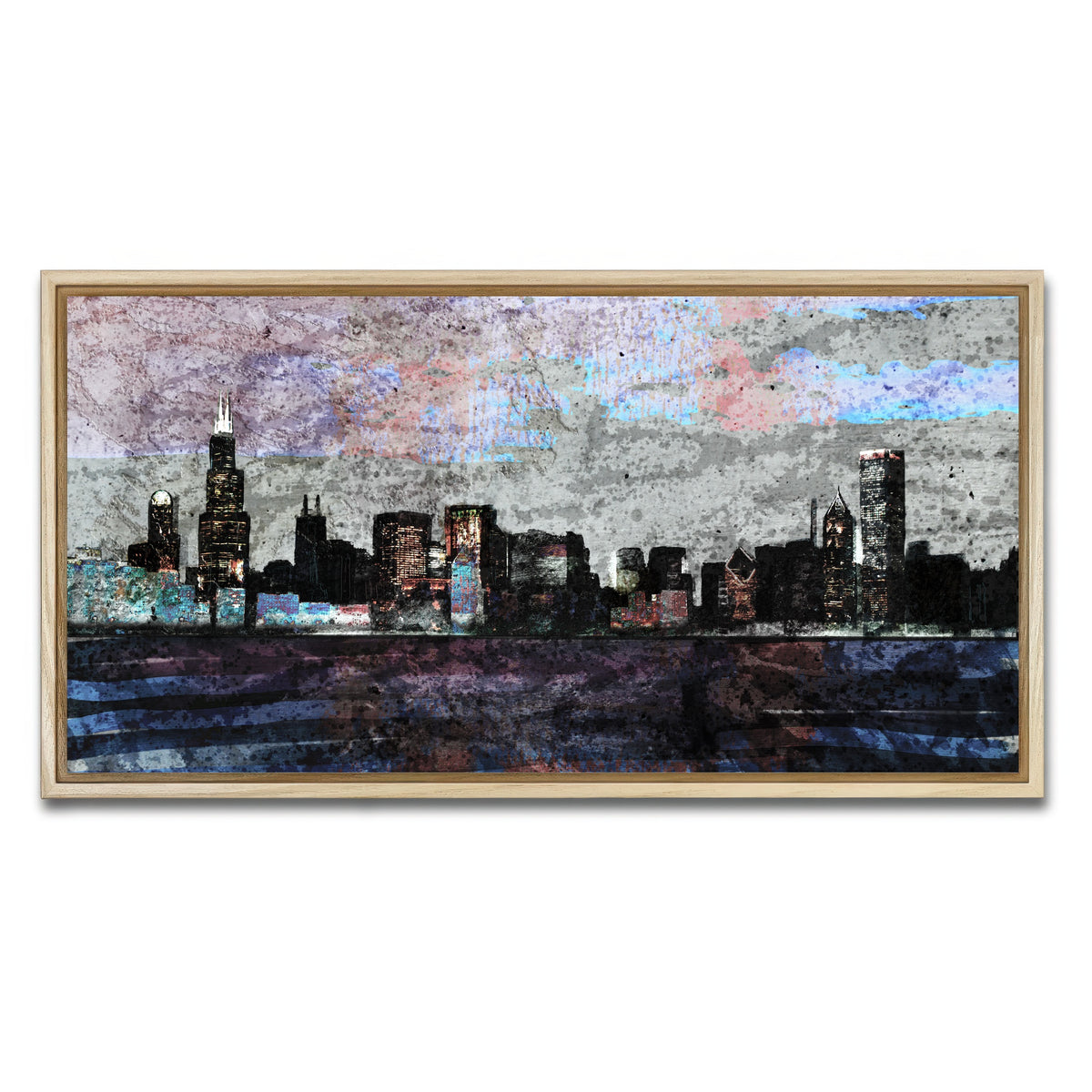 AUTO-MOCKUP WHITE | Dusk chicago skyline | 1 Piece | Natural Framed Canvas | group=2x1