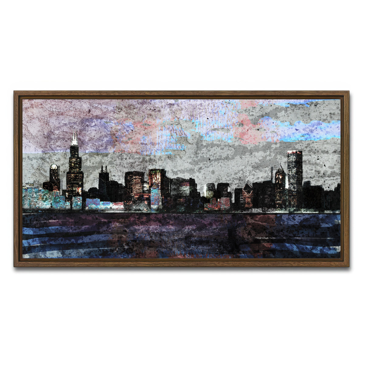 AUTO-MOCKUP WHITE | Dusk chicago skyline | 1 Piece | Walnut Framed Canvas | group=2x1