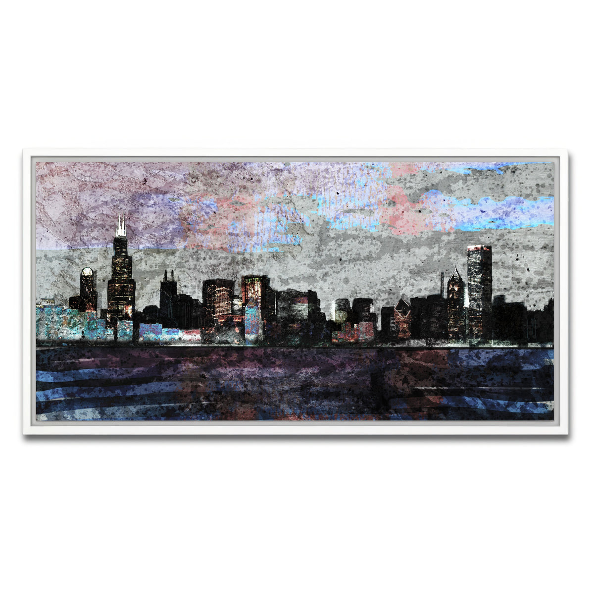 AUTO-MOCKUP WHITE | Dusk chicago skyline | 1 Piece | White Framed Canvas | group=2x1