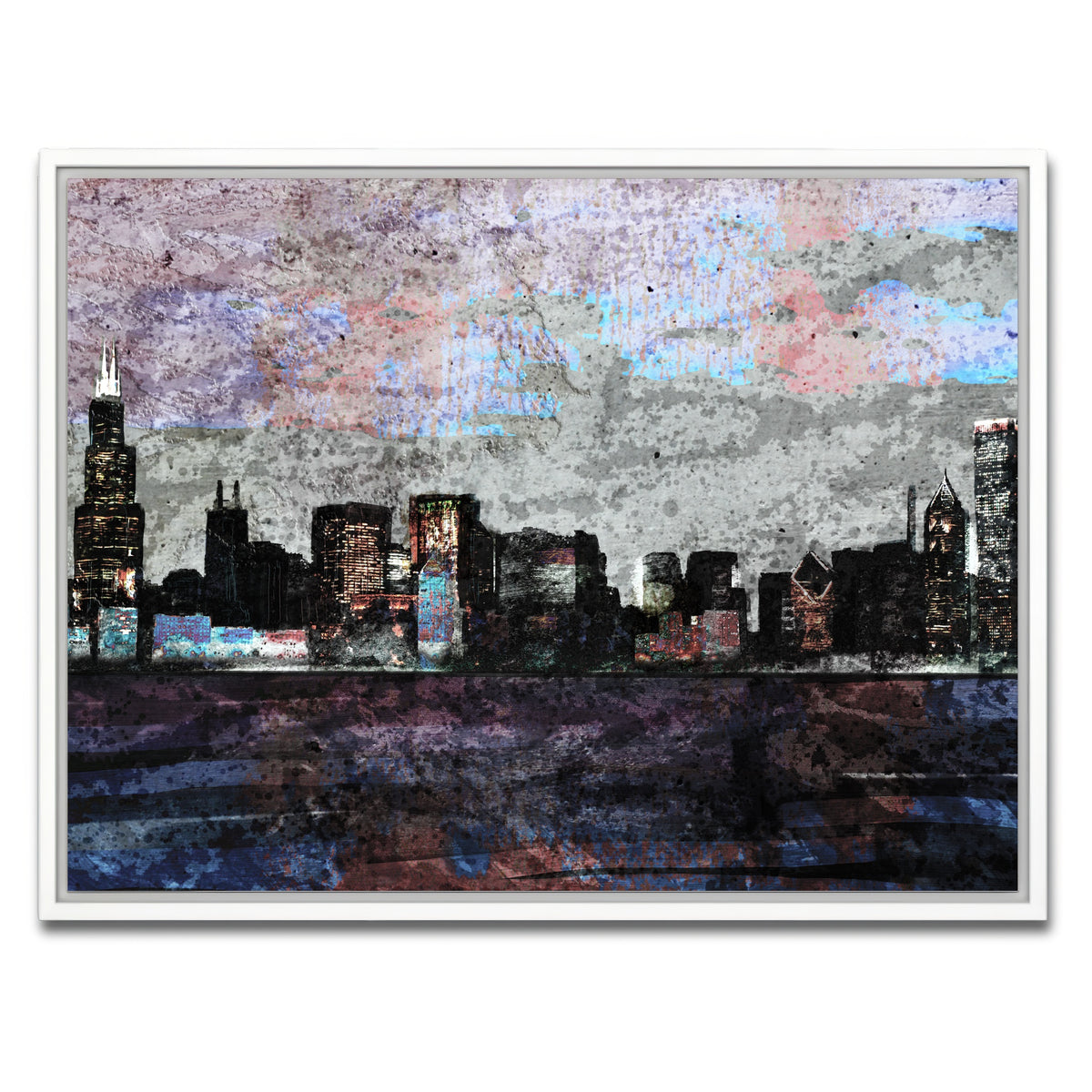 AUTO-MOCKUP WHITE | Dusk chicago skyline | 1 Piece | White Framed Canvas | group=4x3
