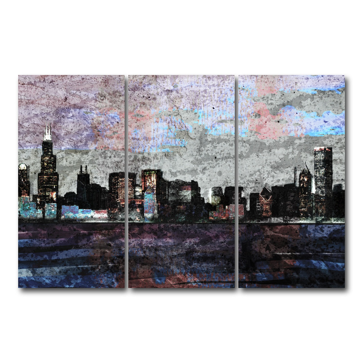 AUTO-MOCKUP WHITE | Dusk chicago skyline | 3 Piece | Gallery Wrap Canvas | group=12x24
