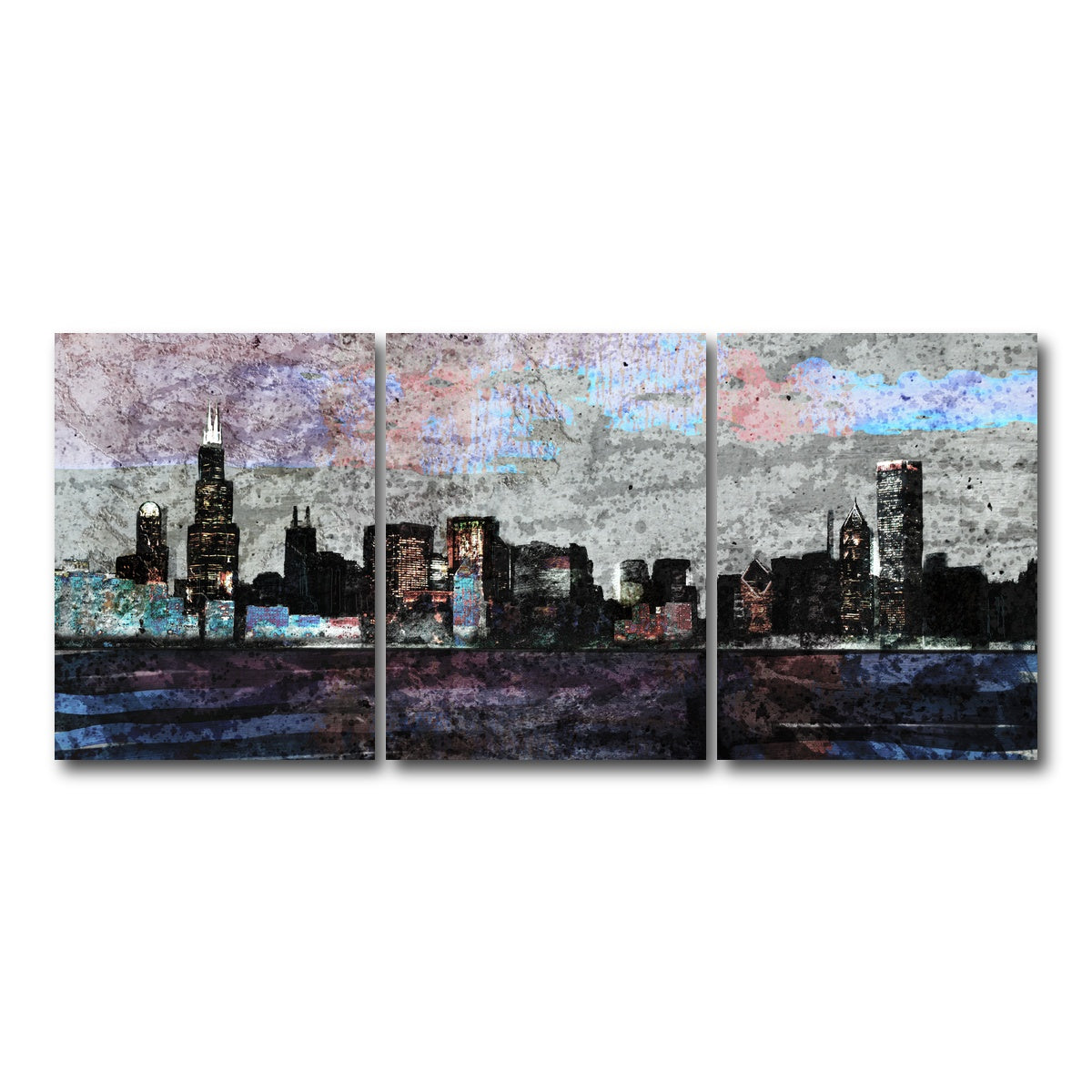 AUTO-MOCKUP WHITE | Dusk chicago skyline | 3 Piece | Gallery Wrap Canvas | group=18x24