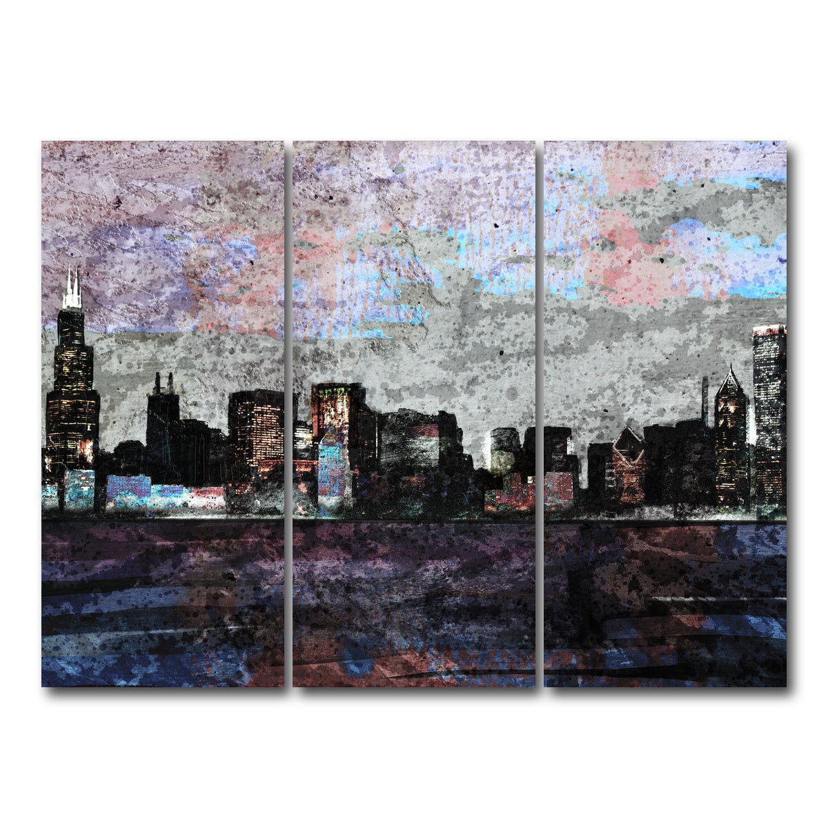 AUTO-MOCKUP WHITE | Dusk chicago skyline | 3 Piece | Gallery Wrap Canvas | group=8x18