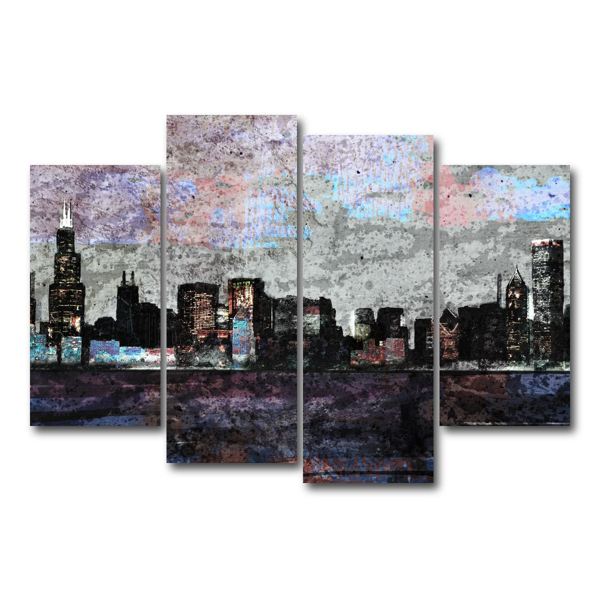 AUTO-MOCKUP WHITE | Dusk chicago skyline | 4 Piece | Gallery Wrap Canvas | group=4_short