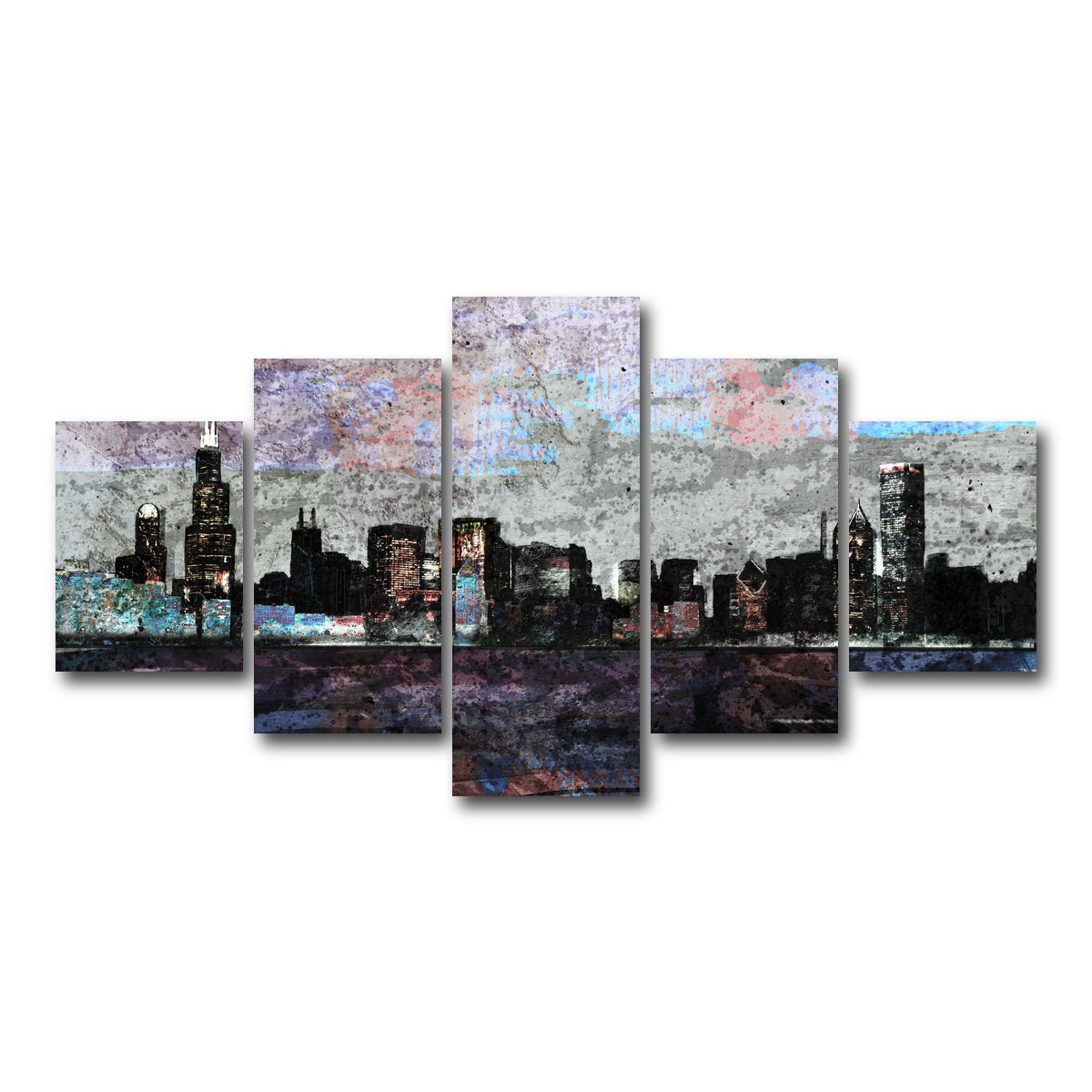 AUTO-MOCKUP WHITE | Dusk chicago skyline | 5 Piece | Gallery Wrap Canvas | group=5_short