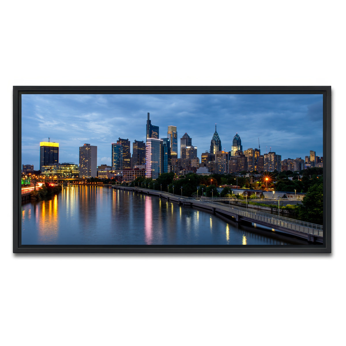 AUTO-MOCKUP WHITE | Dusk in Philadelphia | 1 Piece | Black Framed Canvas | group=2x1