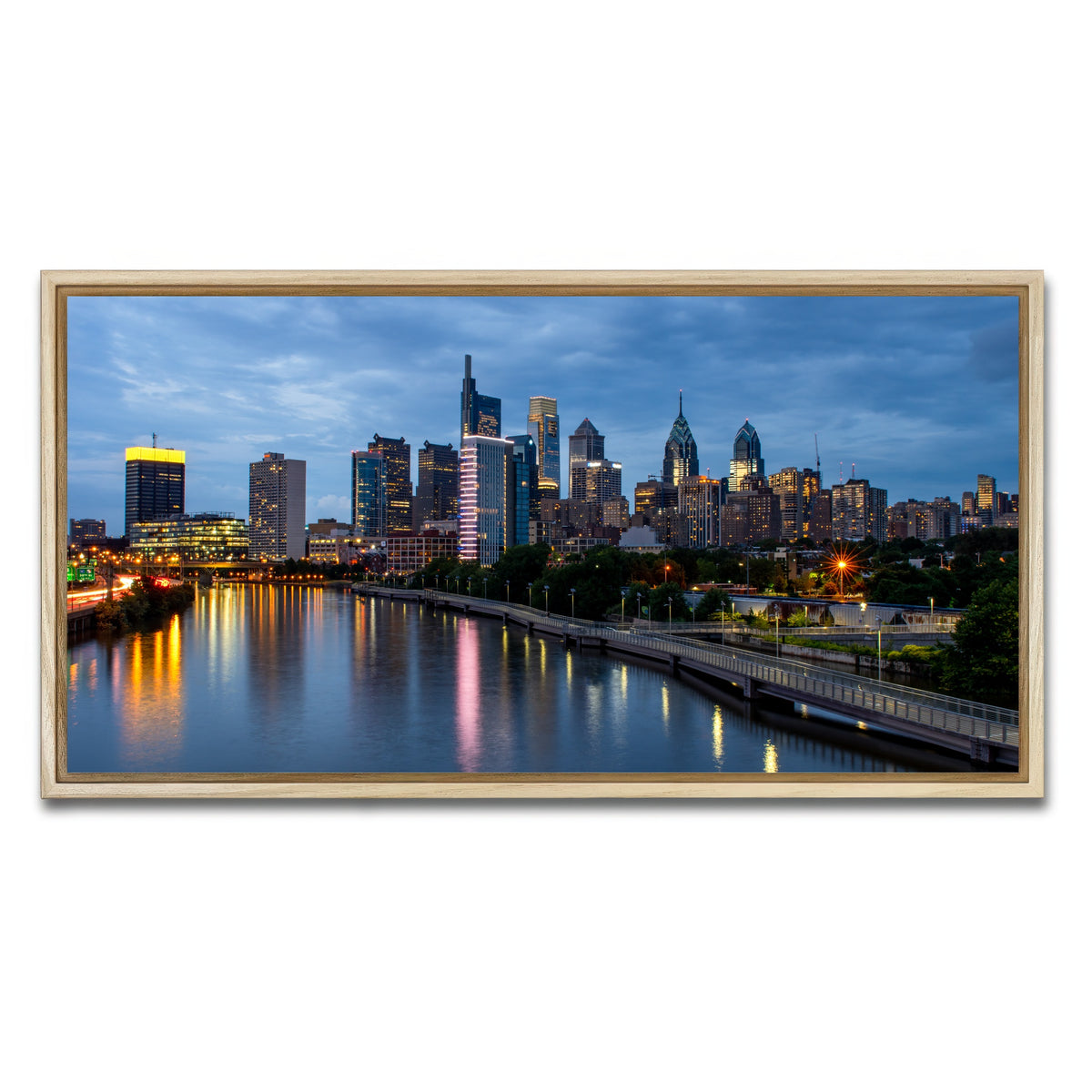 AUTO-MOCKUP WHITE | Dusk in Philadelphia | 1 Piece | Natural Framed Canvas | group=2x1