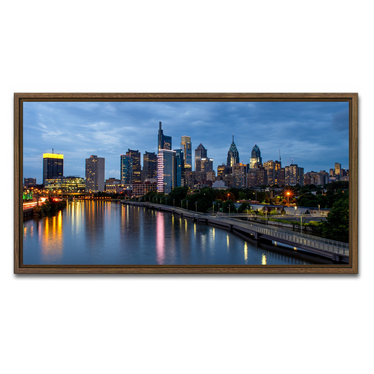 AUTO-MOCKUP WHITE | Dusk in Philadelphia | 1 Piece | Walnut Framed Canvas | group=2x1