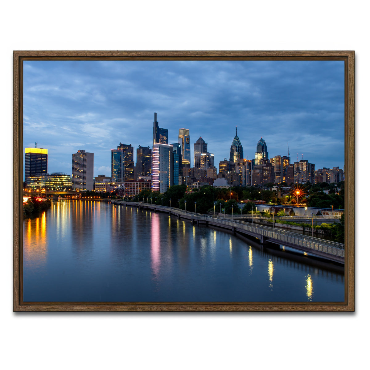 AUTO-MOCKUP WHITE | Dusk in Philadelphia | 1 Piece | Walnut Framed Canvas | group=4x3