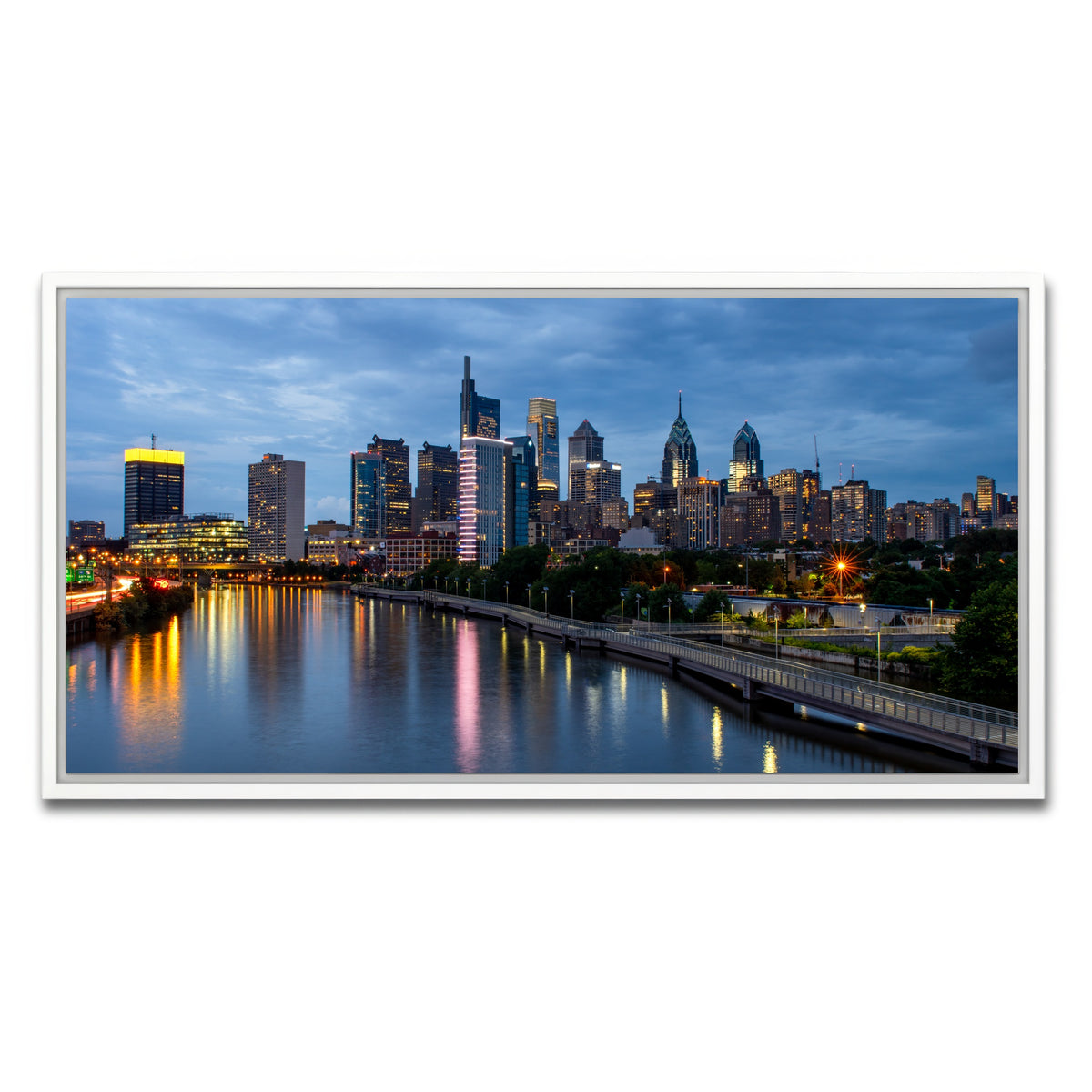 AUTO-MOCKUP WHITE | Dusk in Philadelphia | 1 Piece | White Framed Canvas | group=2x1