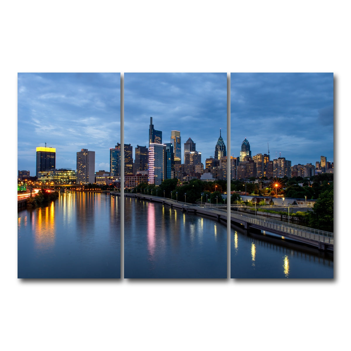 AUTO-MOCKUP WHITE | Dusk in Philadelphia | 3 Piece | Gallery Wrap Canvas | group=12x24