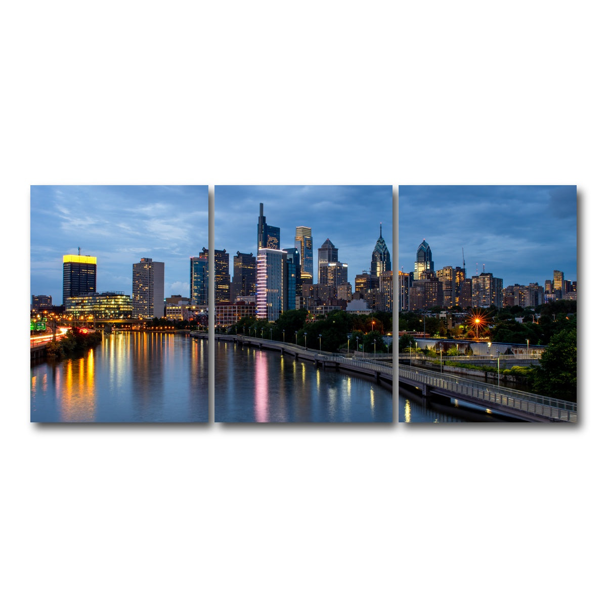 AUTO-MOCKUP WHITE | Dusk in Philadelphia | 3 Piece | Gallery Wrap Canvas | group=18x24