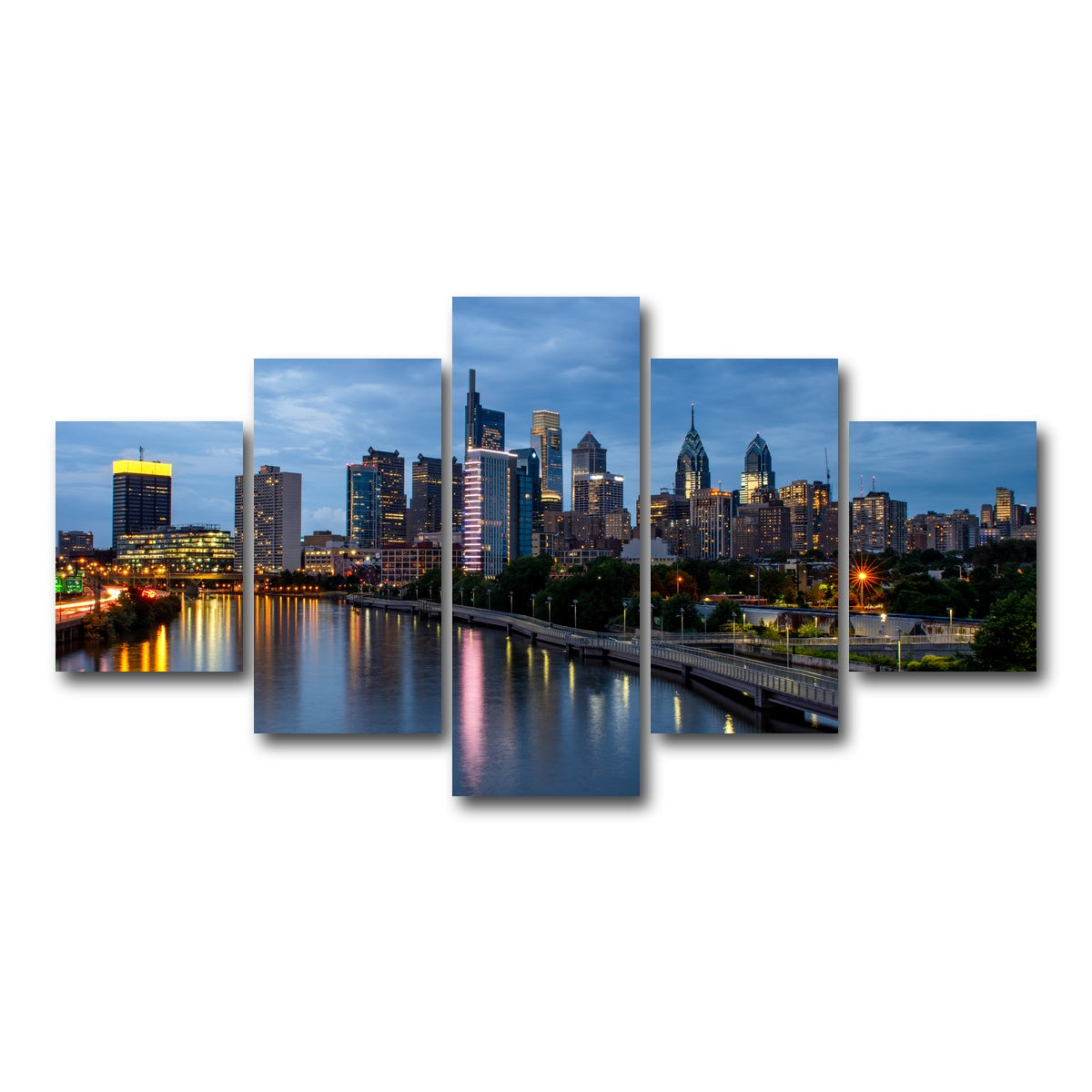 AUTO-MOCKUP WHITE | Dusk in Philadelphia | 5 Piece | Gallery Wrap Canvas | group=5_short
