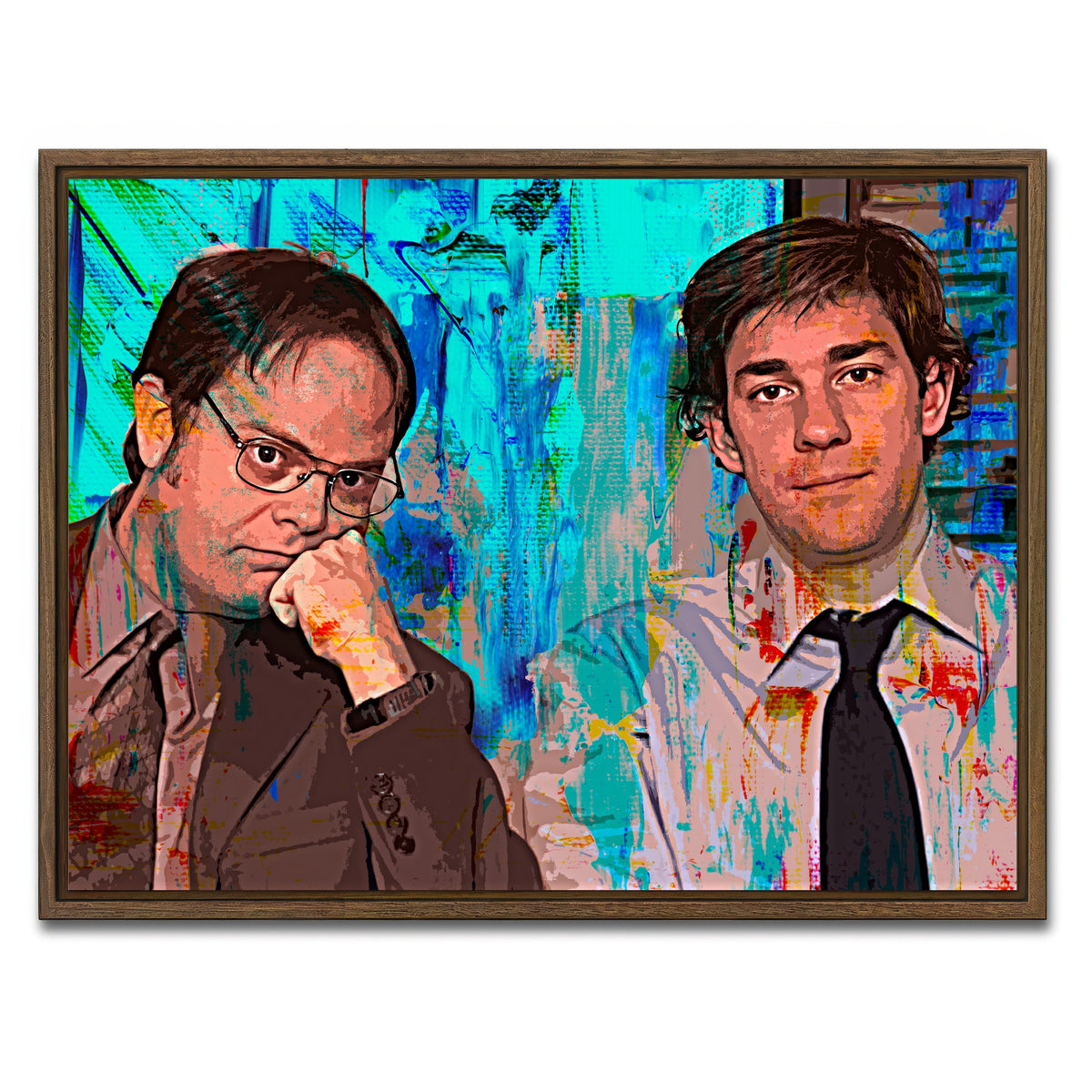 AUTO-MOCKUP WHITE | Dwight & Jim | 1 Piece | Walnut Framed Canvas | group=4x3