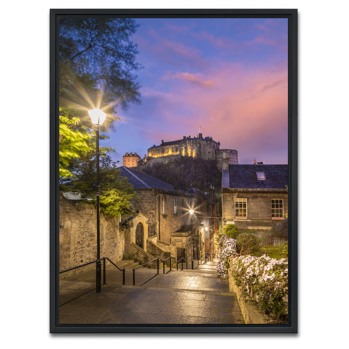 AUTO-MOCKUP WHITE | Edinburgh Castle Sunset | 1 Piece | Black Framed Canvas | group=3x4