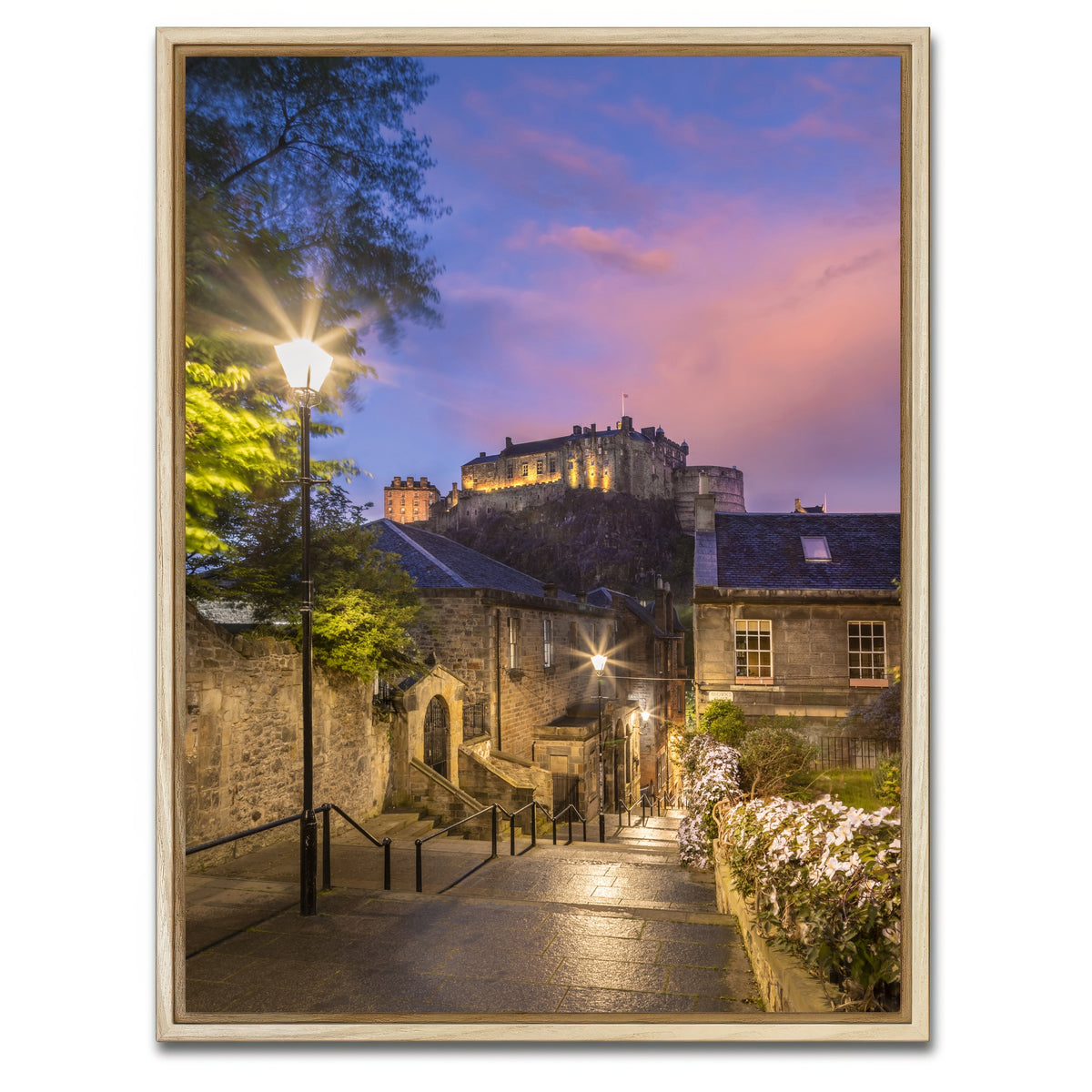 AUTO-MOCKUP WHITE | Edinburgh Castle Sunset | 1 Piece | Natural Framed Canvas | group=3x4