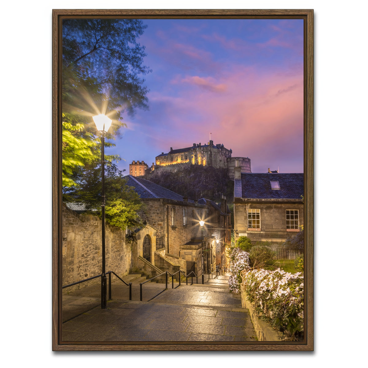 AUTO-MOCKUP WHITE | Edinburgh Castle Sunset | 1 Piece | Walnut Framed Canvas | group=3x4