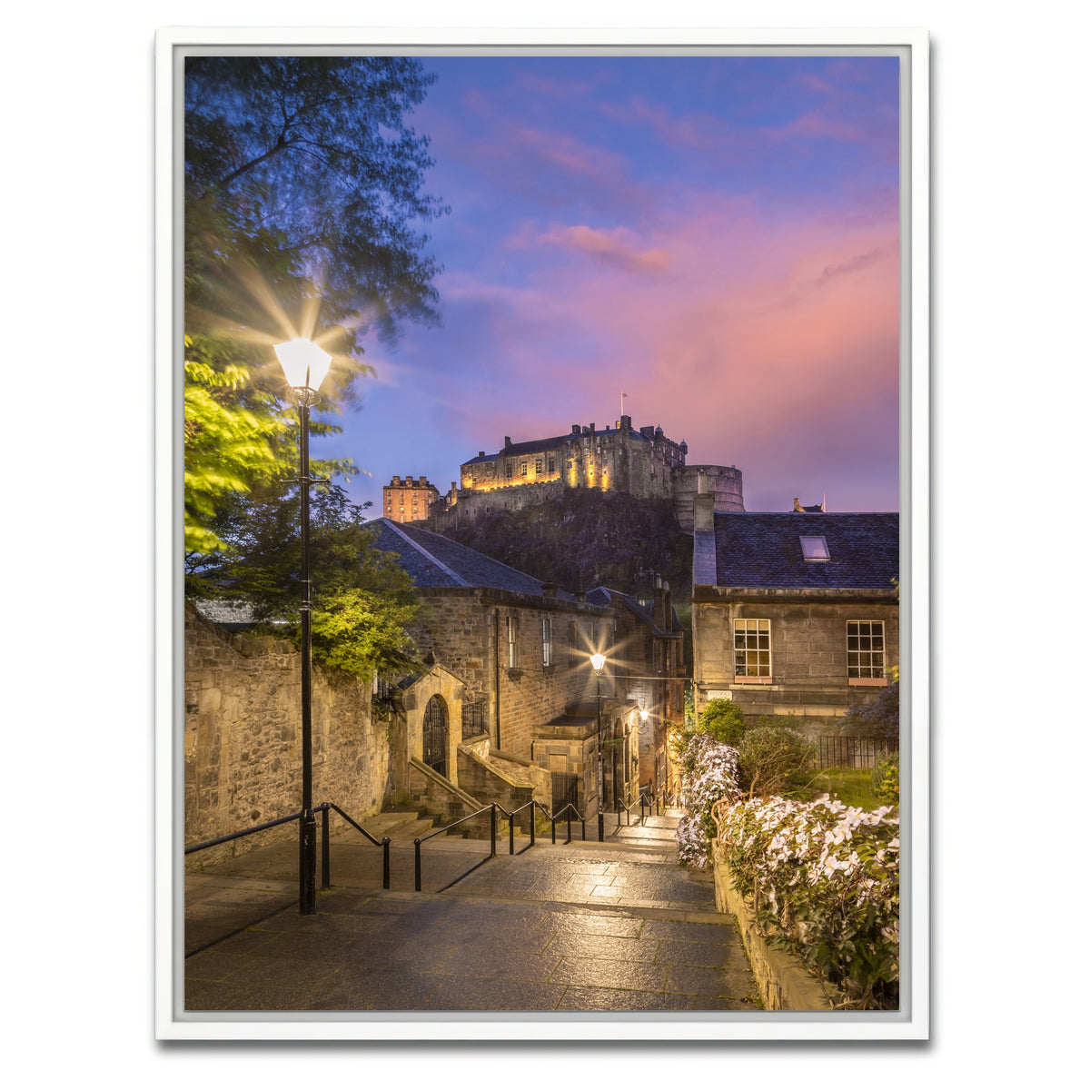 AUTO-MOCKUP WHITE | Edinburgh Castle Sunset | 1 Piece | White Framed Canvas | group=3x4