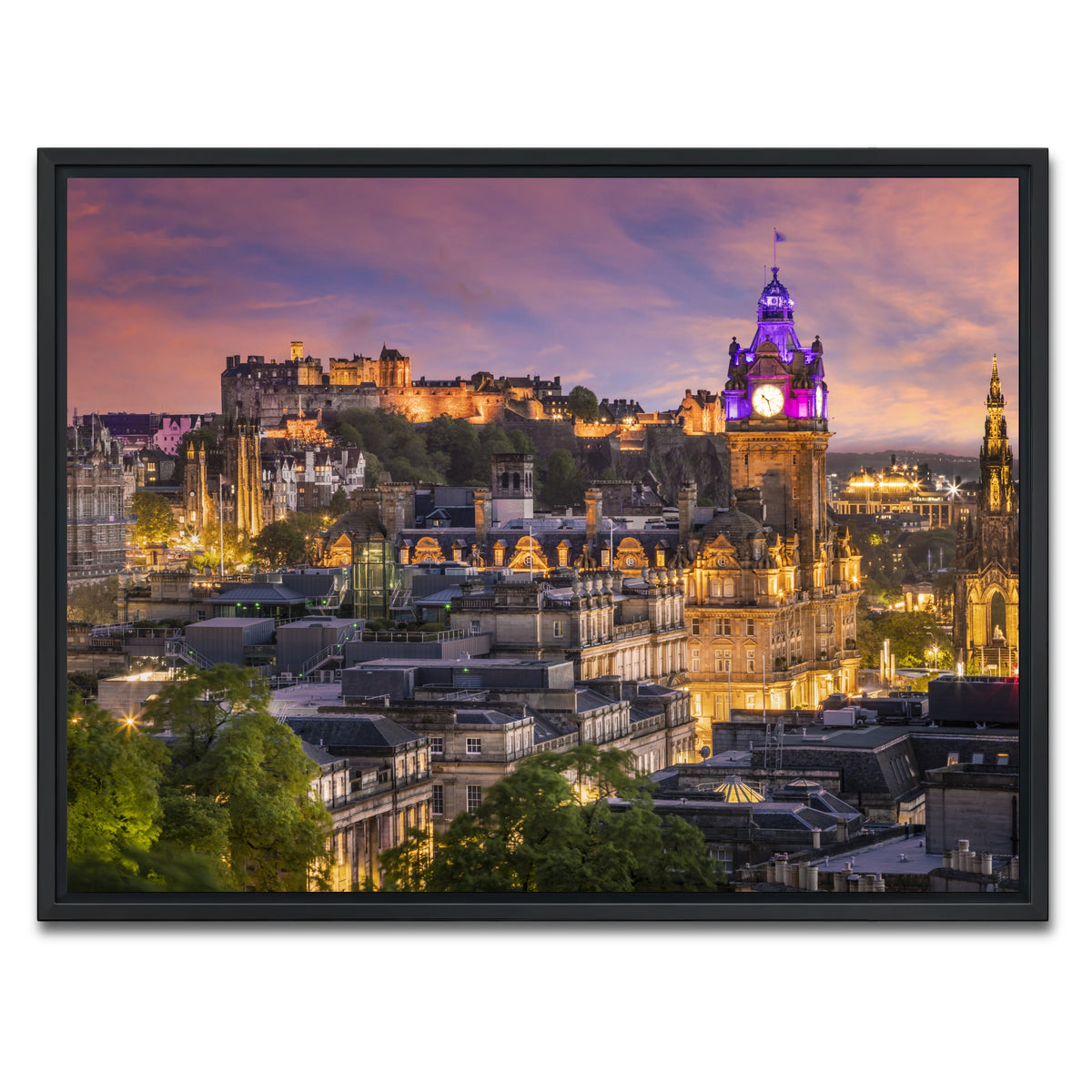 AUTO-MOCKUP WHITE | Edinburgh Sunset | 1 Piece | Black Framed Canvas | group=4x3