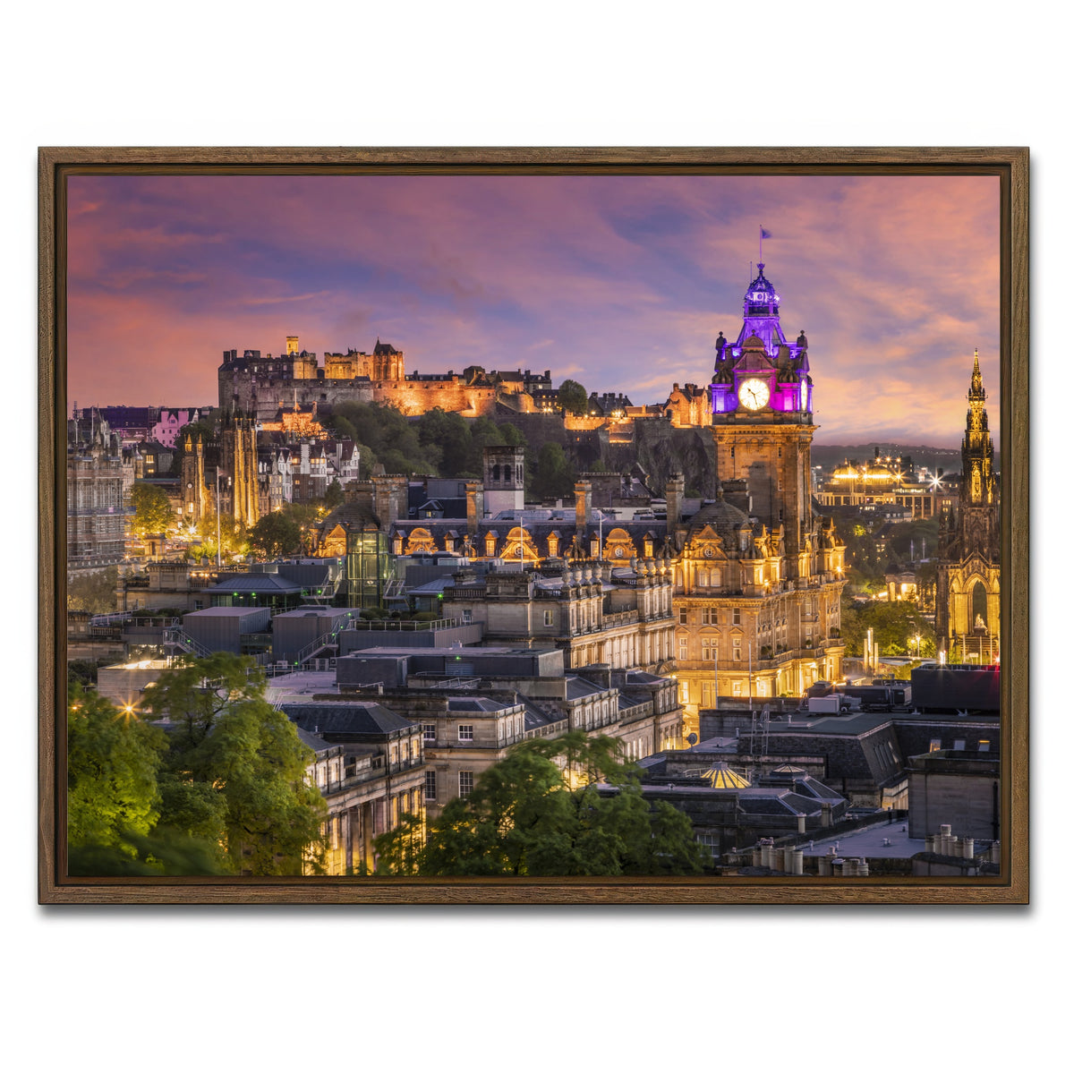 AUTO-MOCKUP WHITE | Edinburgh Sunset | 1 Piece | Walnut Framed Canvas | group=4x3