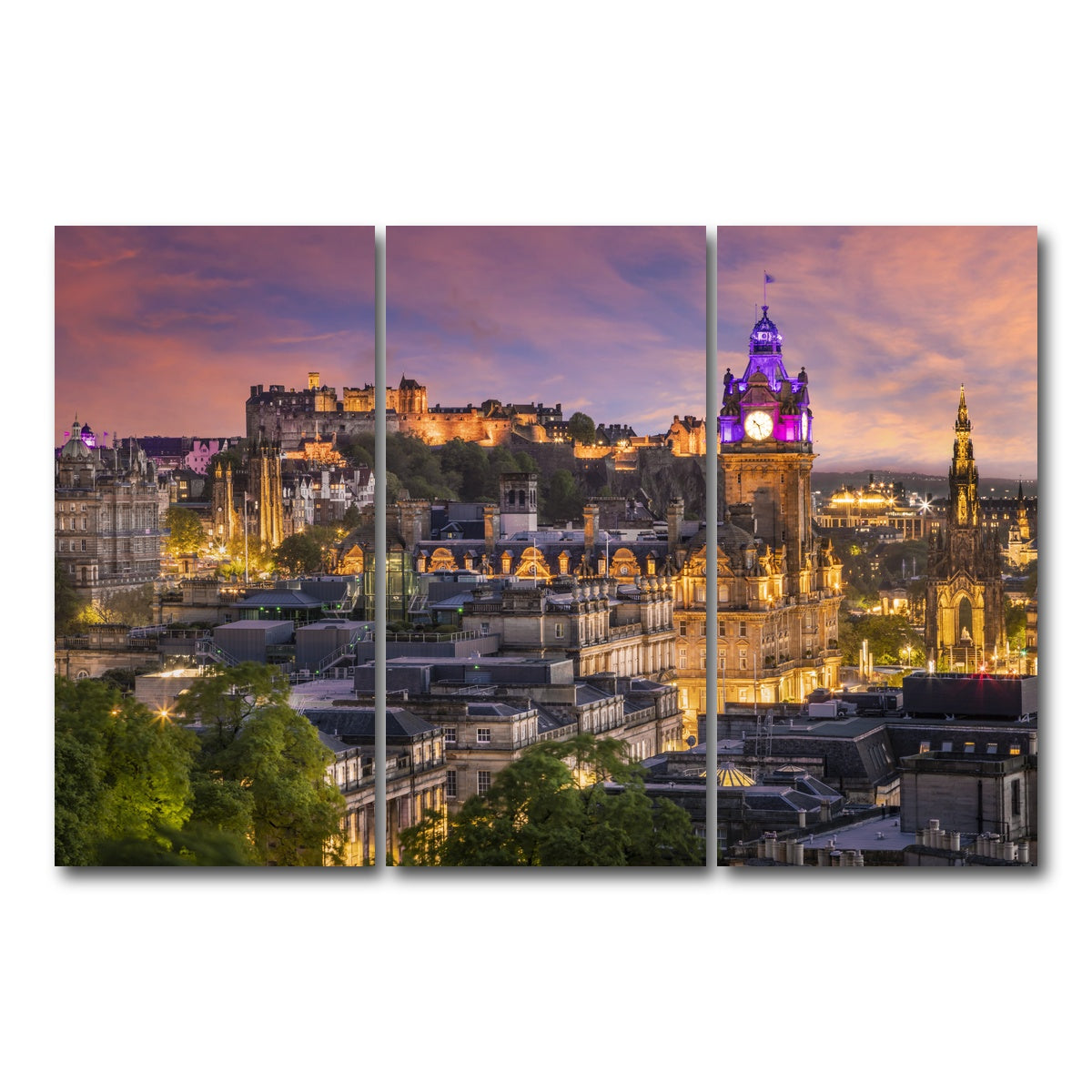 AUTO-MOCKUP WHITE | Edinburgh Sunset | 3 Piece | Gallery Wrap Canvas | group=12x24