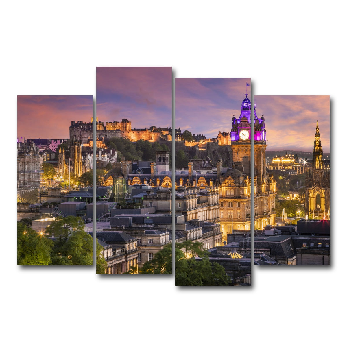 AUTO-MOCKUP WHITE | Edinburgh Sunset | 4 Piece | Gallery Wrap Canvas | group=4_normal
