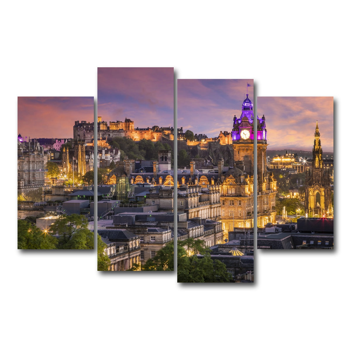AUTO-MOCKUP WHITE | Edinburgh Sunset | 4 Piece | Gallery Wrap Canvas | group=4_short