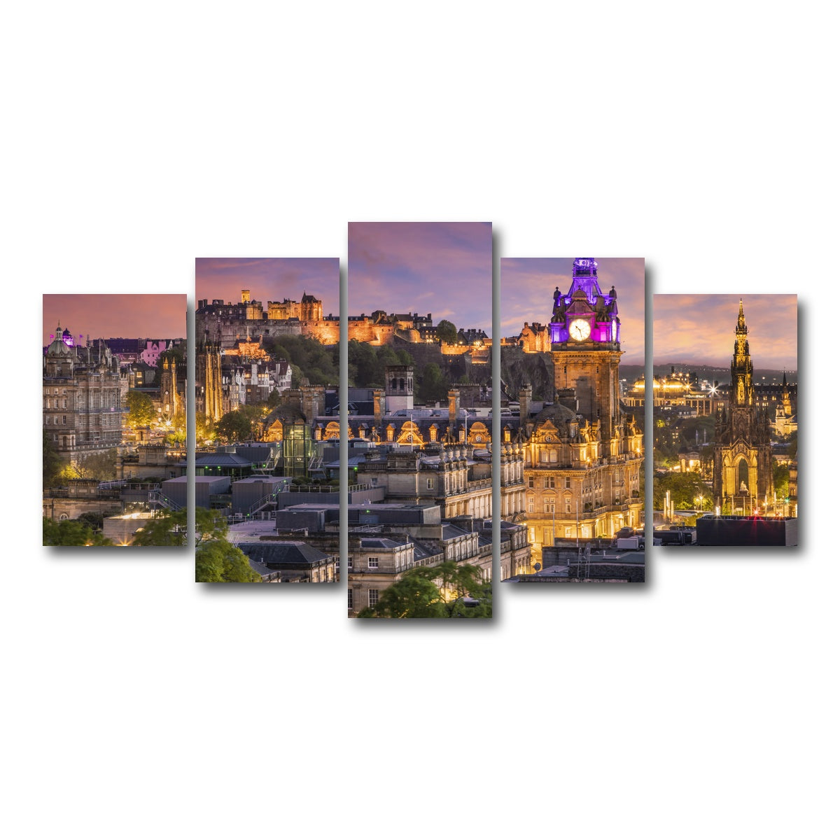 AUTO-MOCKUP WHITE | Edinburgh Sunset | 5 Piece | Gallery Wrap Canvas | group=5_normal