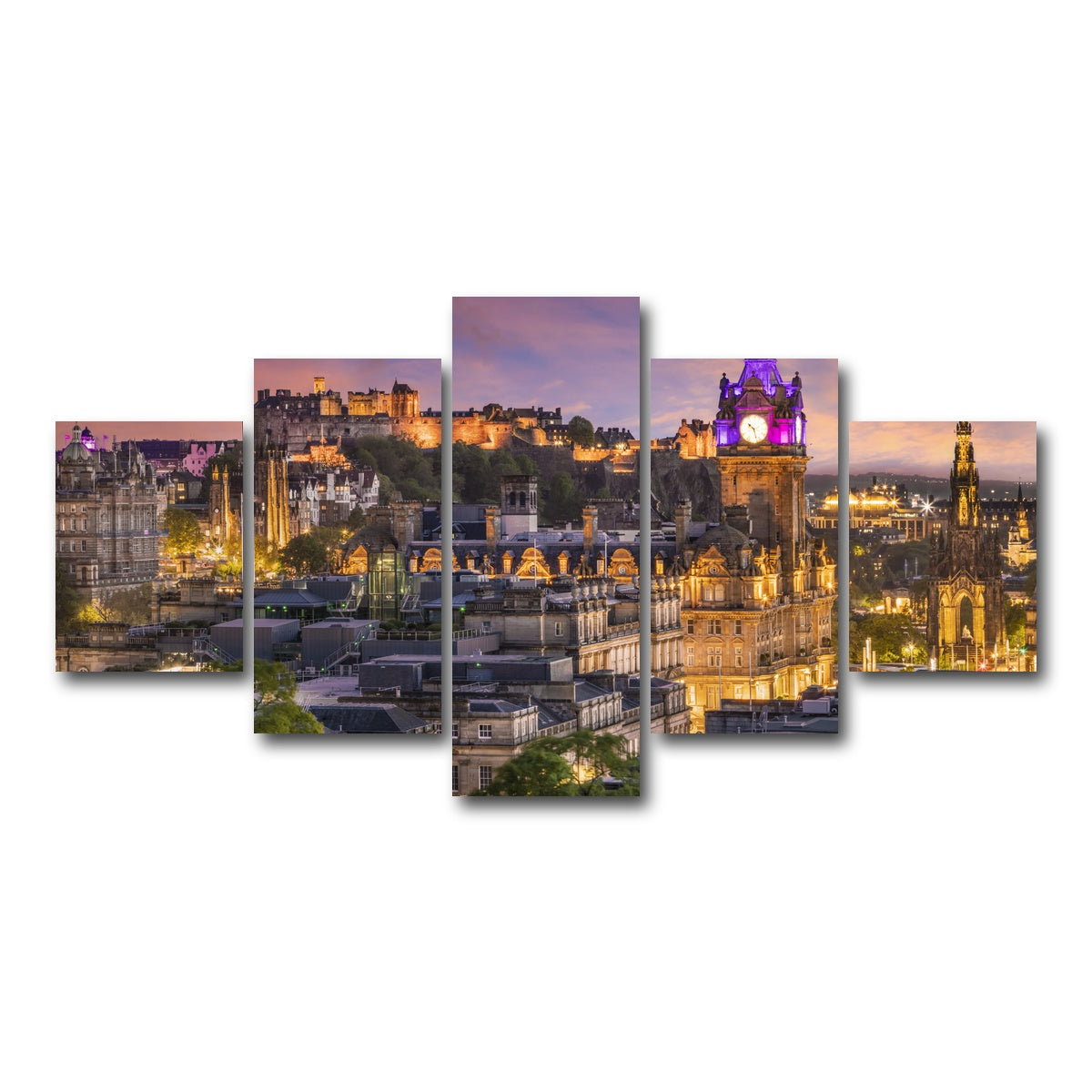 AUTO-MOCKUP WHITE | Edinburgh Sunset | 5 Piece | Gallery Wrap Canvas | group=5_short