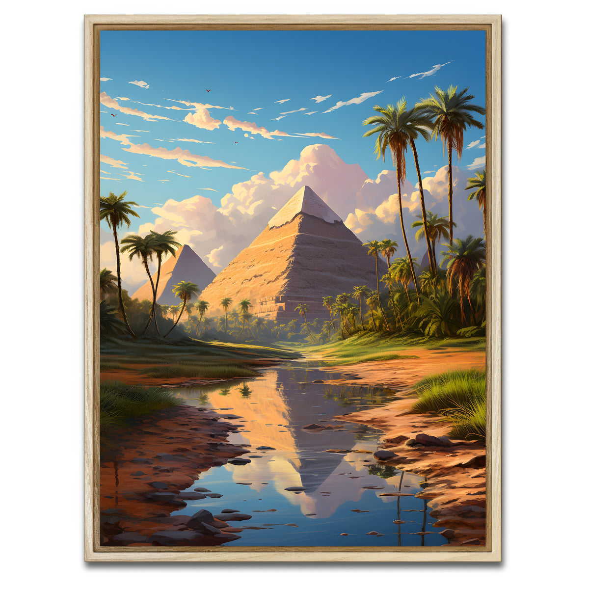 AUTO-MOCKUP WHITE | Egypt - The Great Pyramids of Giza | 1 Piece | Natural Framed Canvas | group=3x4