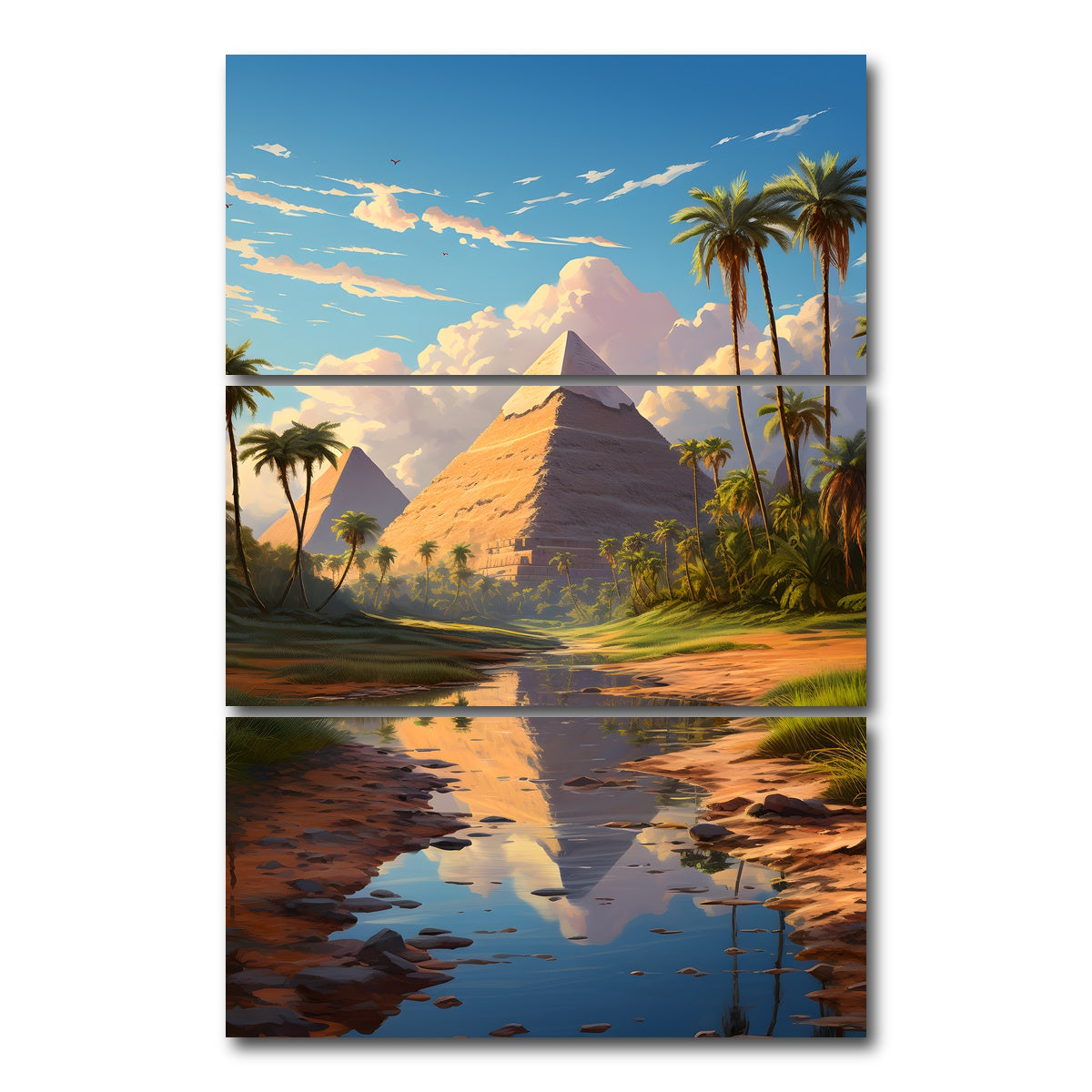 AUTO-MOCKUP WHITE | Egypt - The Great Pyramids of Giza | 3 Piece | Gallery Wrap Canvas | group=12x24_stacked