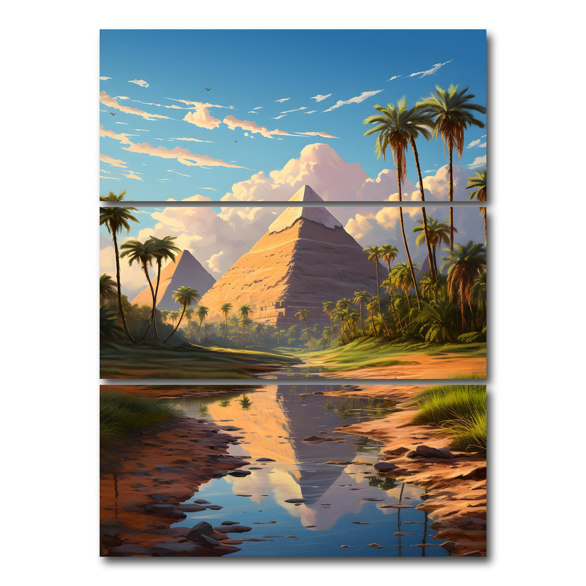 AUTO-MOCKUP WHITE | Egypt - The Great Pyramids of Giza | 3 Piece | Gallery Wrap Canvas | group=8x18_stacked