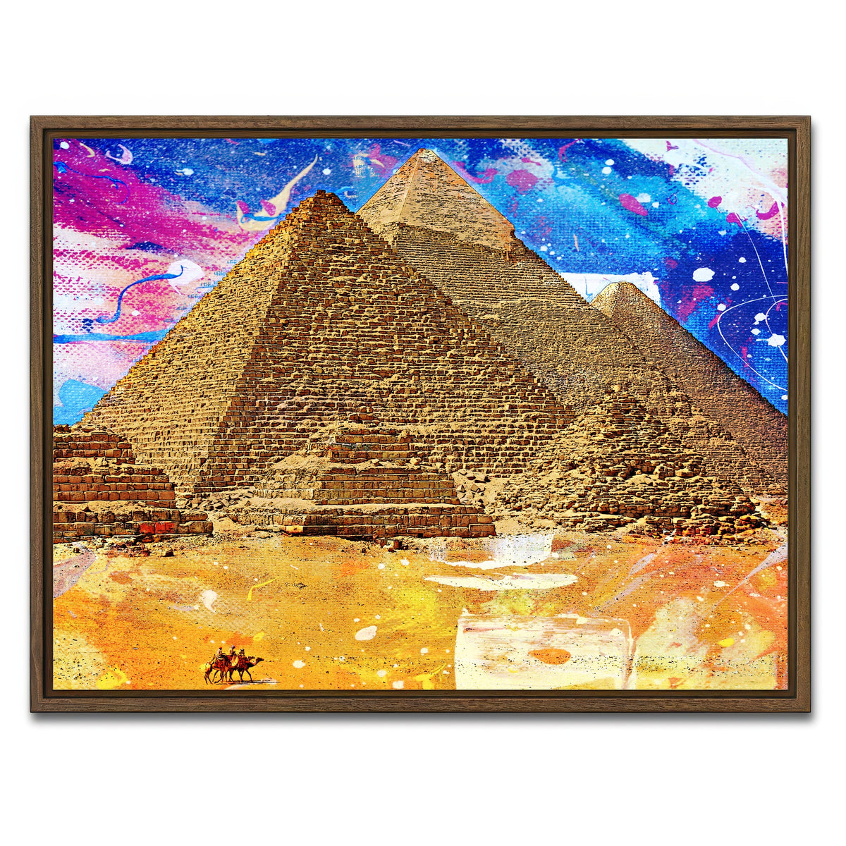 AUTO-MOCKUP WHITE | Egypt Pyramids Abstract | 1 Piece | Walnut Framed Canvas | group=4x3