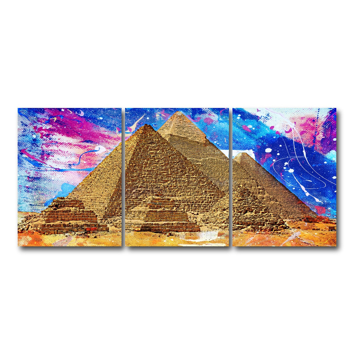 AUTO-MOCKUP WHITE | Egypt Pyramids Abstract | 3 Piece | Gallery Wrap Canvas | group=18x24